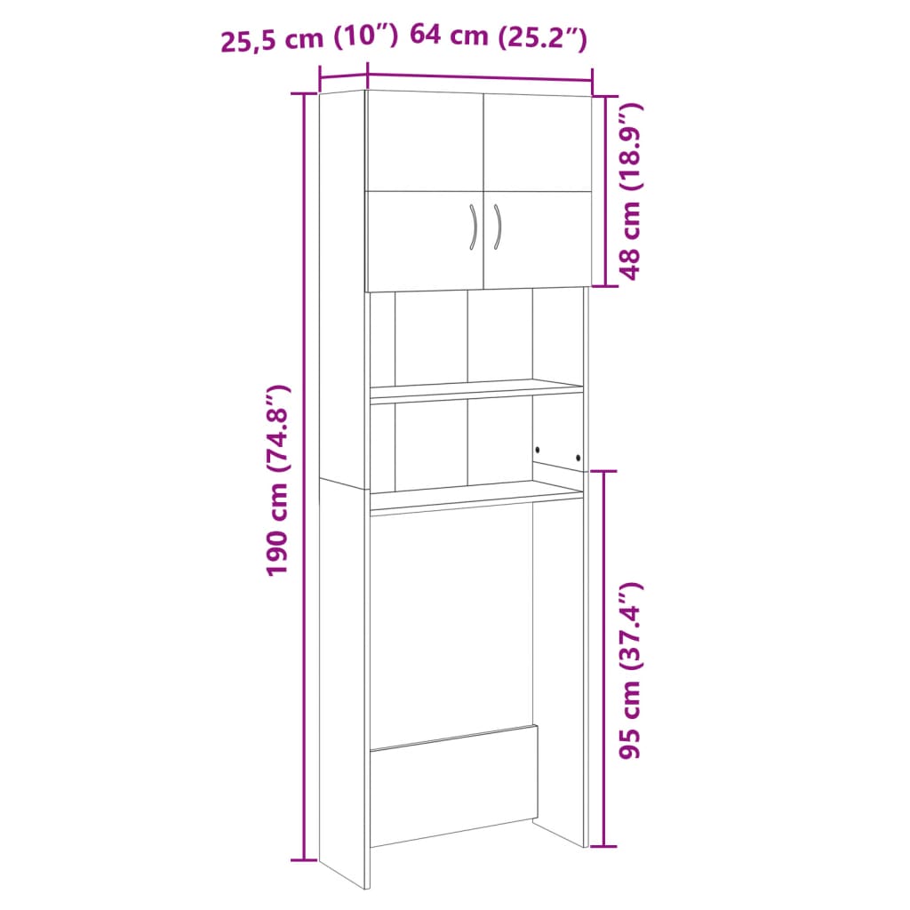 vidaXL vaskemaskineskab 64x25,5x190 cm konstrueret træ Sonoma-eg