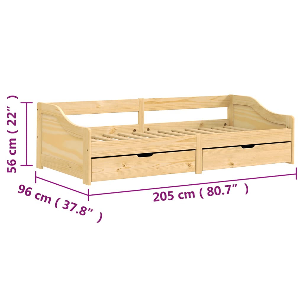 vidaXL daybed med to skuffer IRUN 90x200 cm massivt fyrretræ