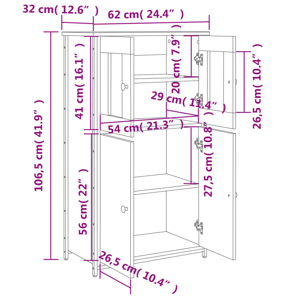 vidaXL skab 62x32x106,5 cm konstrueret træ sort