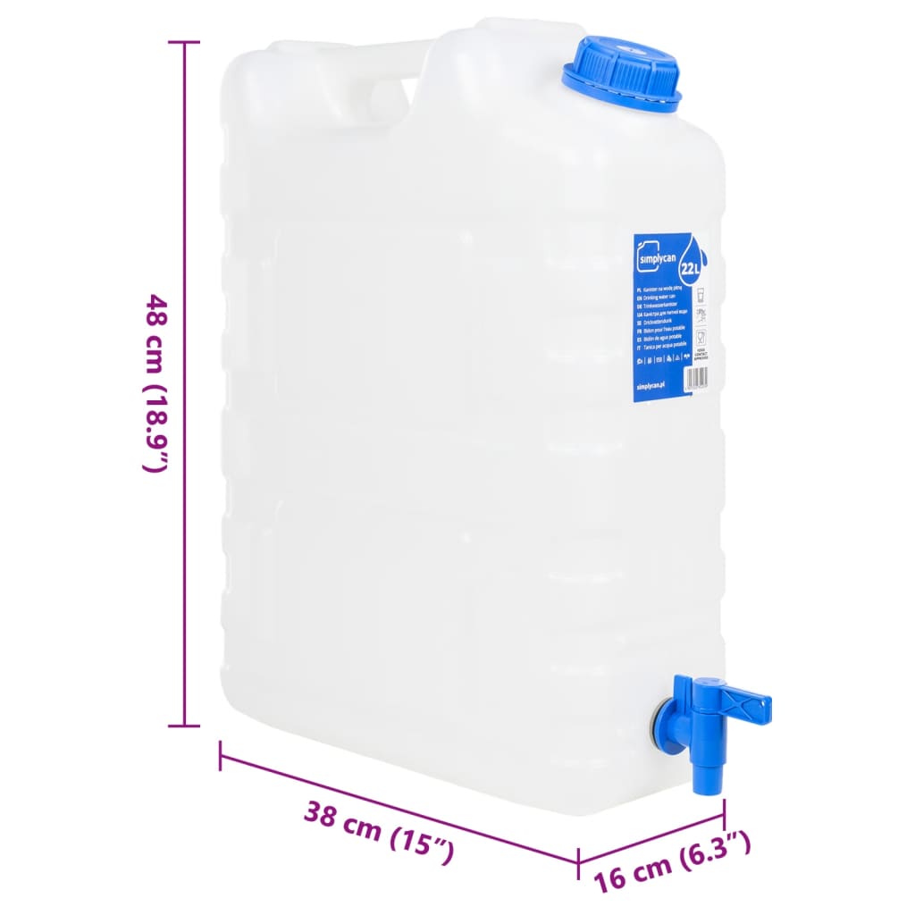 vidaXL vanddunk med tappehane 20 l plast transparent