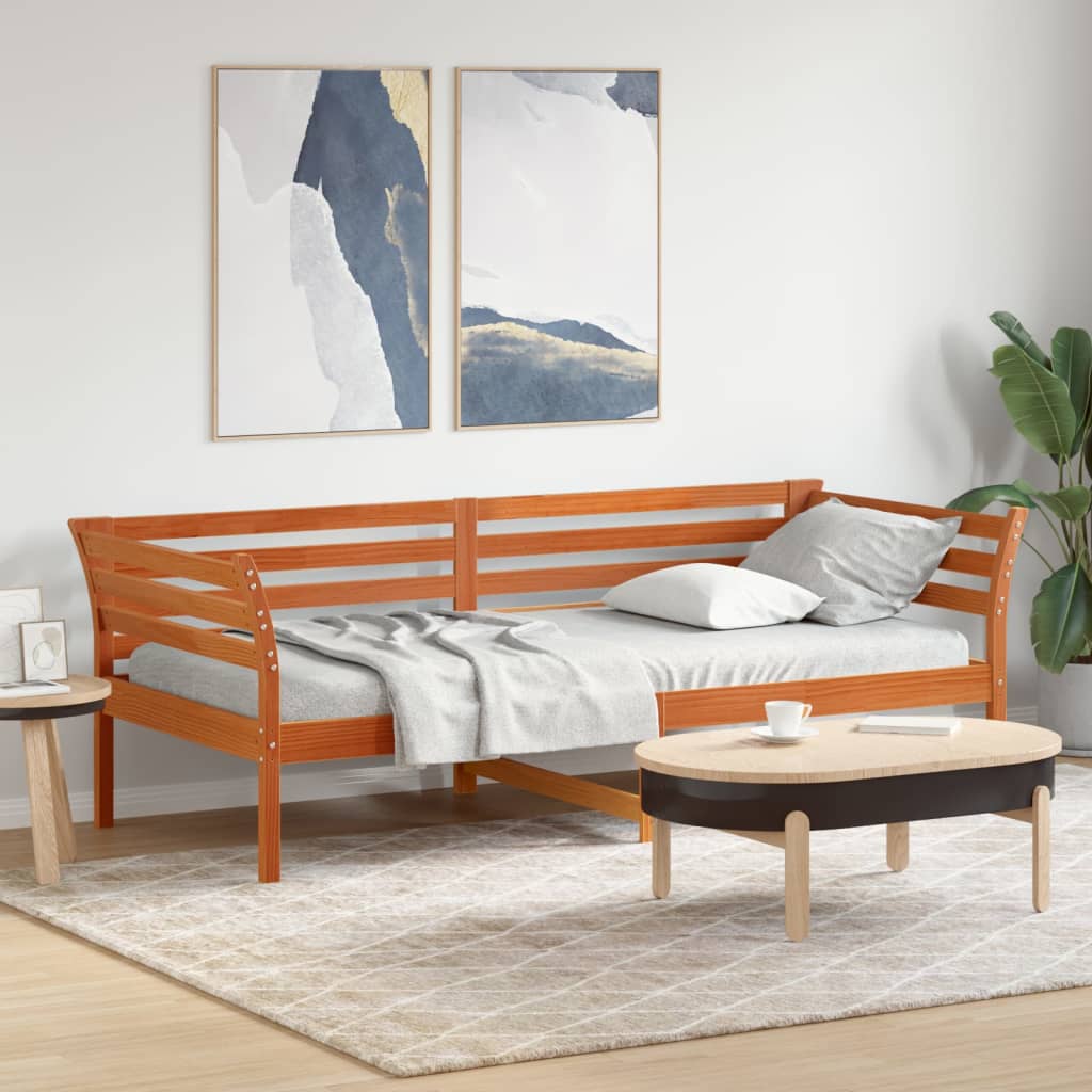 vidaXL daybed uden madras 90x200 cm massivt fyrretræ gyldenbrun