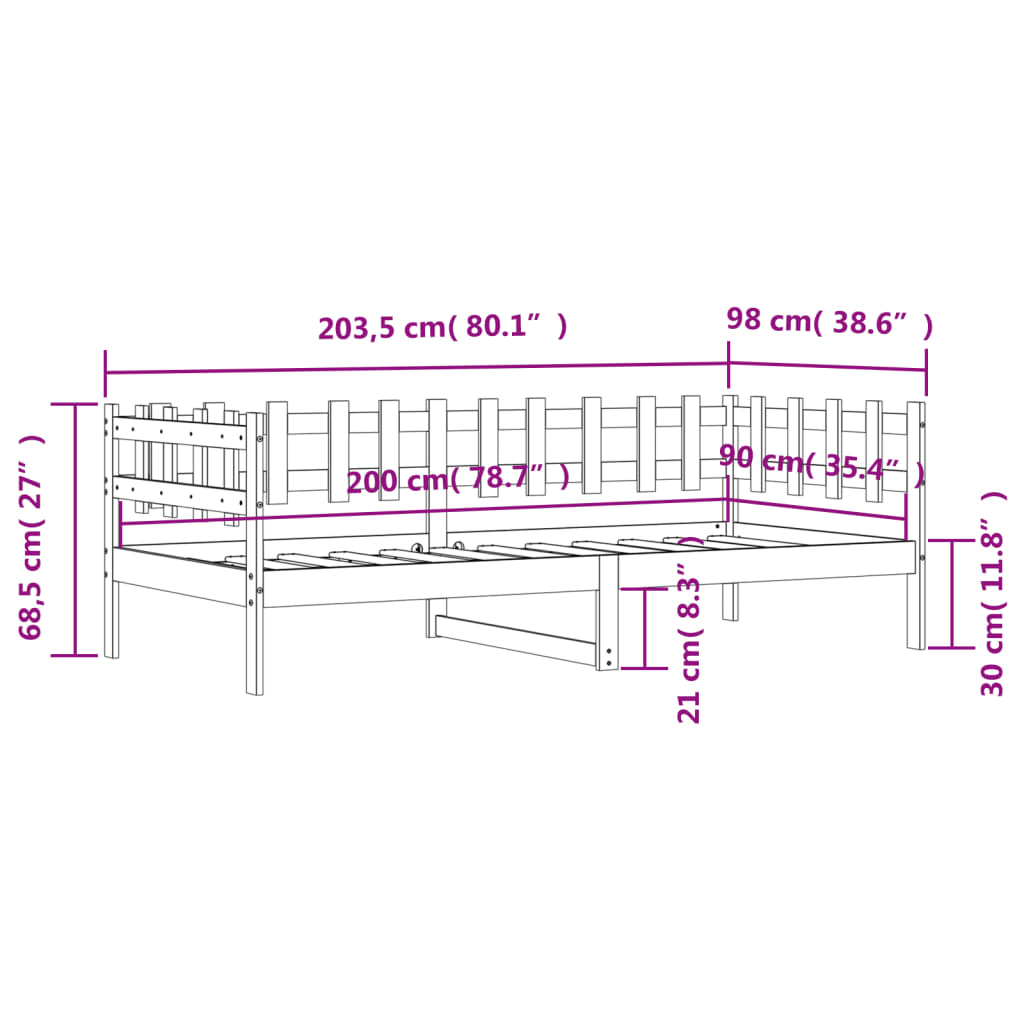 vidaXL daybed 90x200 cm massivt fyrretræ sort