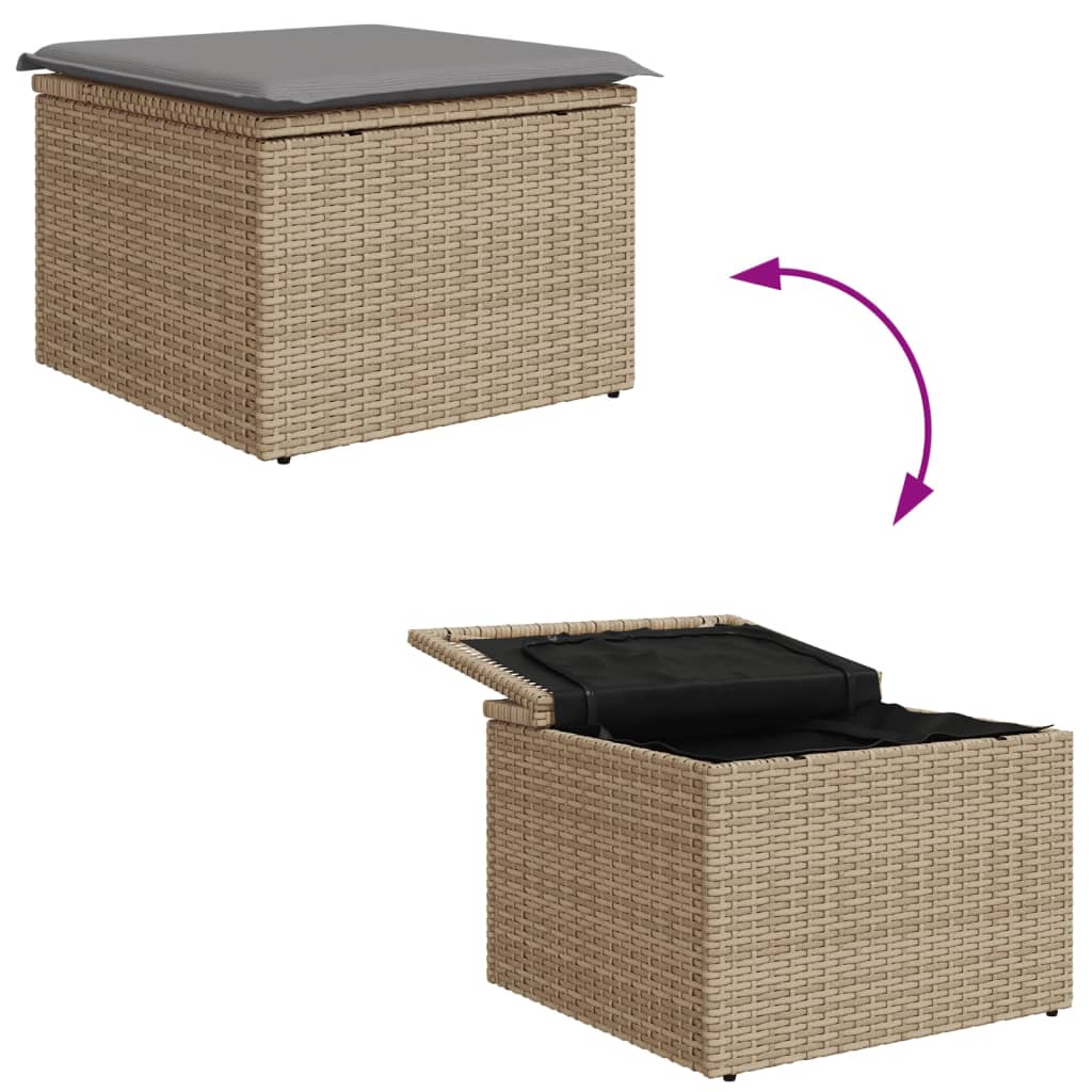 vidaXL haveskammel med hynde 55x55x37 cm polyrattan beige