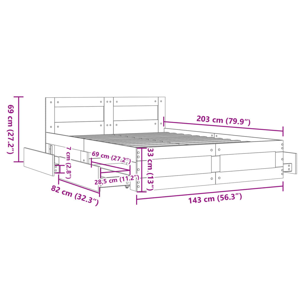 vidaXL sengeramme med sengegavl 140x200 cm konstrueret træ røget eg