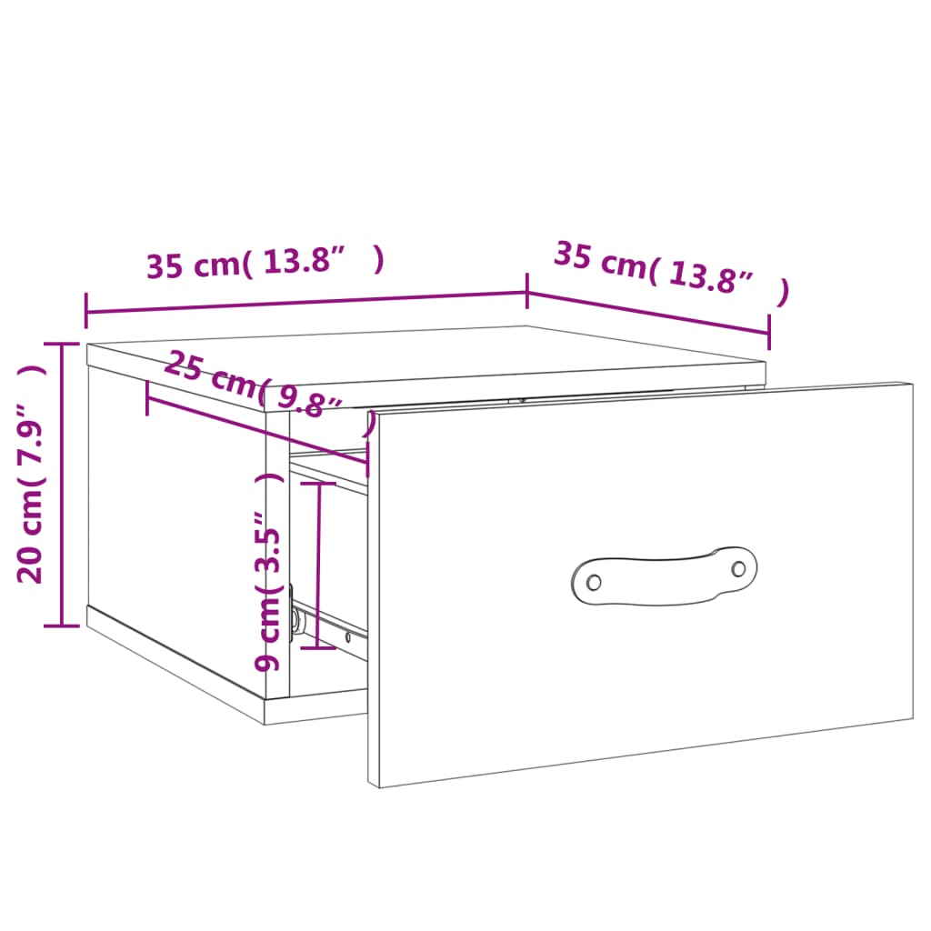 vidaXL væghængte sengeborde 2 stk. 35x35x20 cm sort