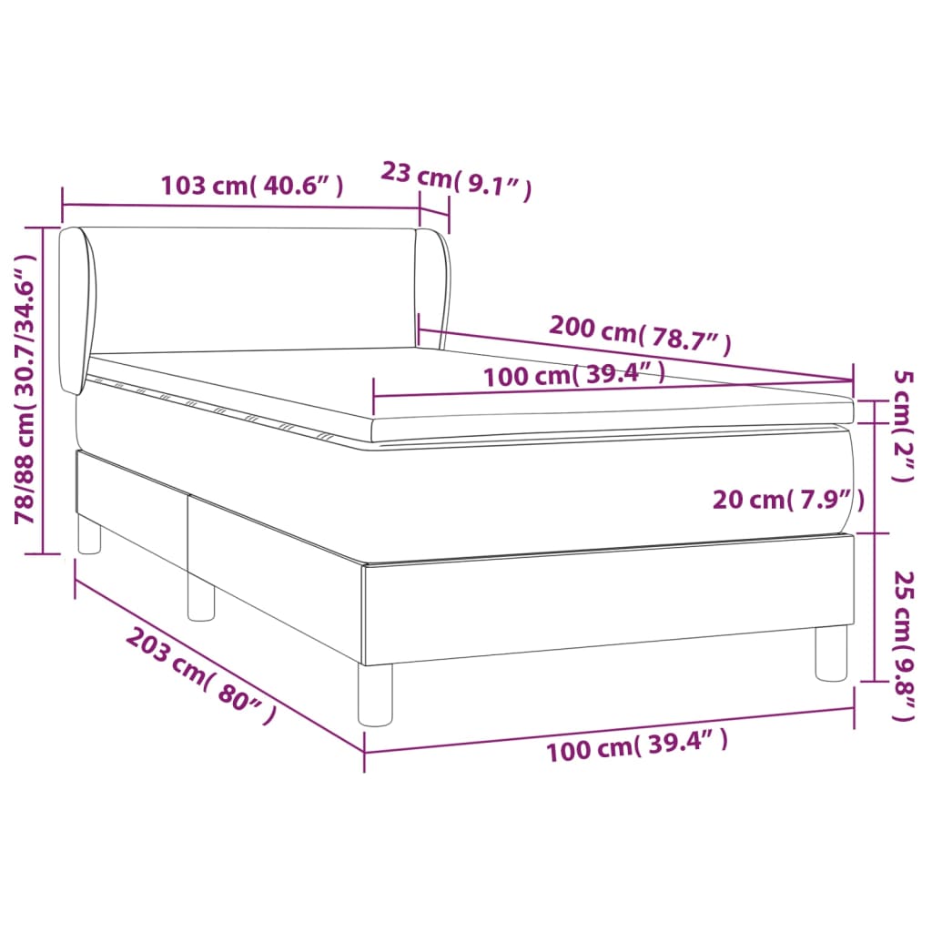 vidaXL kontinentalseng med madras 100x200 cm stof mørkebrun