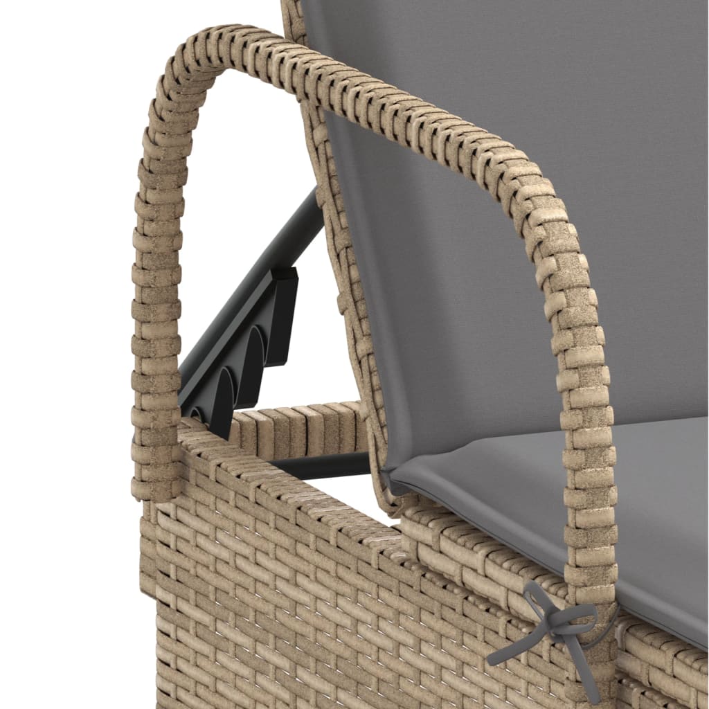 vidaXL liggestol med hjul og hynde polyrattan beige