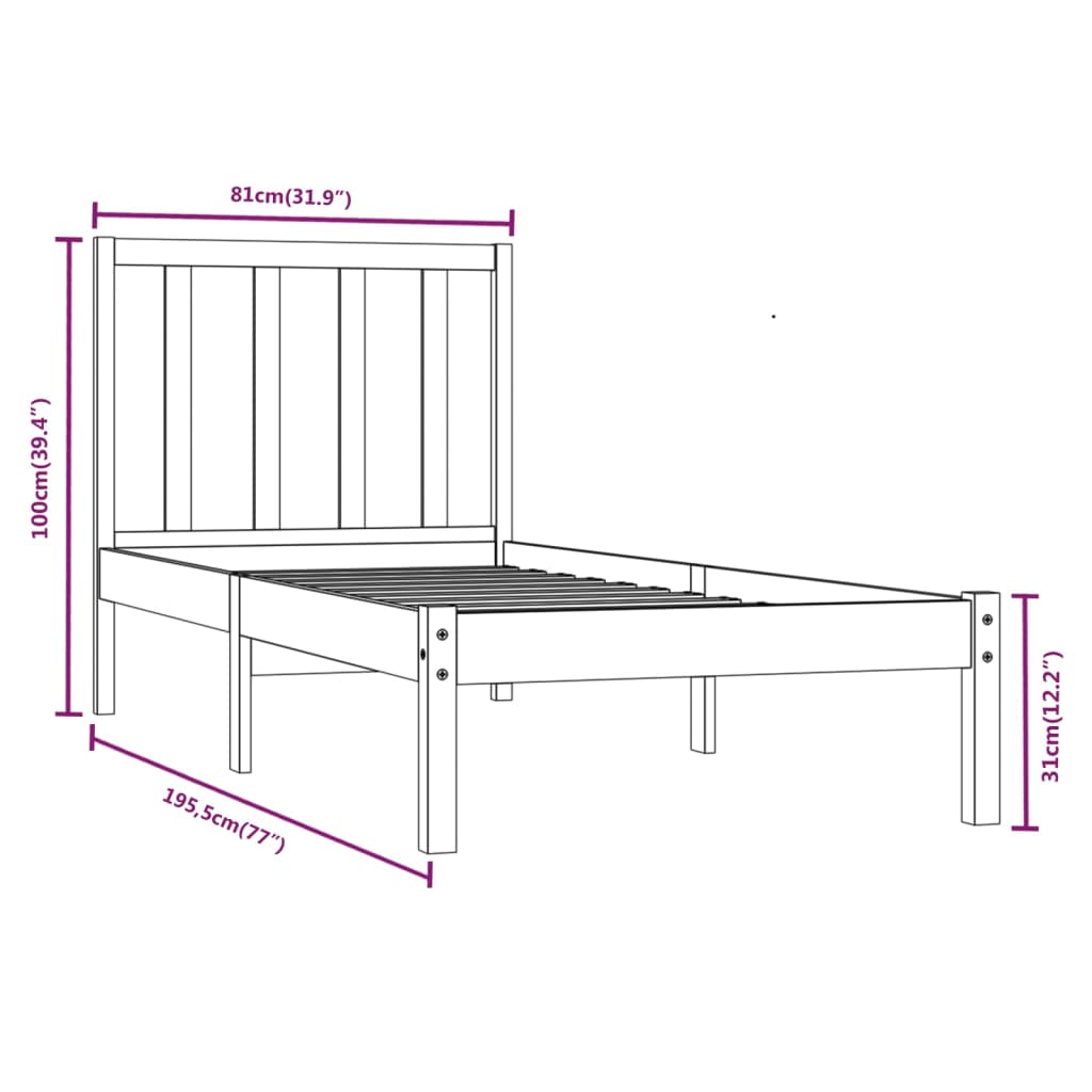 vidaXL sengeramme 75x190 cm massivt fyrretræ