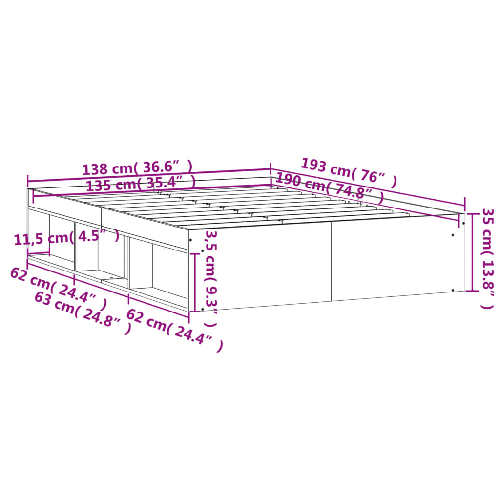 vidaXL sengeramme 135x190 cm betongrå