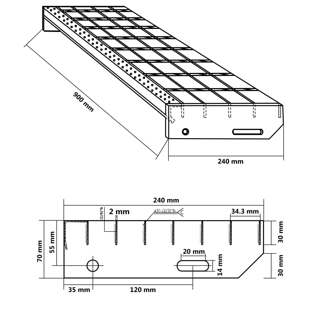 vidaXL trappetrin 90x24x7 cm trinrist galvaniseret stål