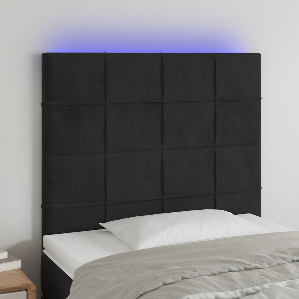 vidaXL sengegavl med LED-lys 100x5x118/128 cm fløjl sort