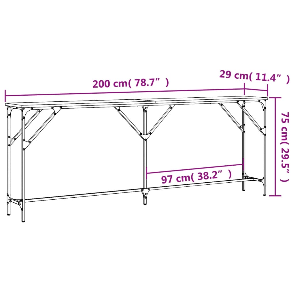 vidaXL konsolbord 200x29x75 cm konstrueret træ grå sonoma-eg