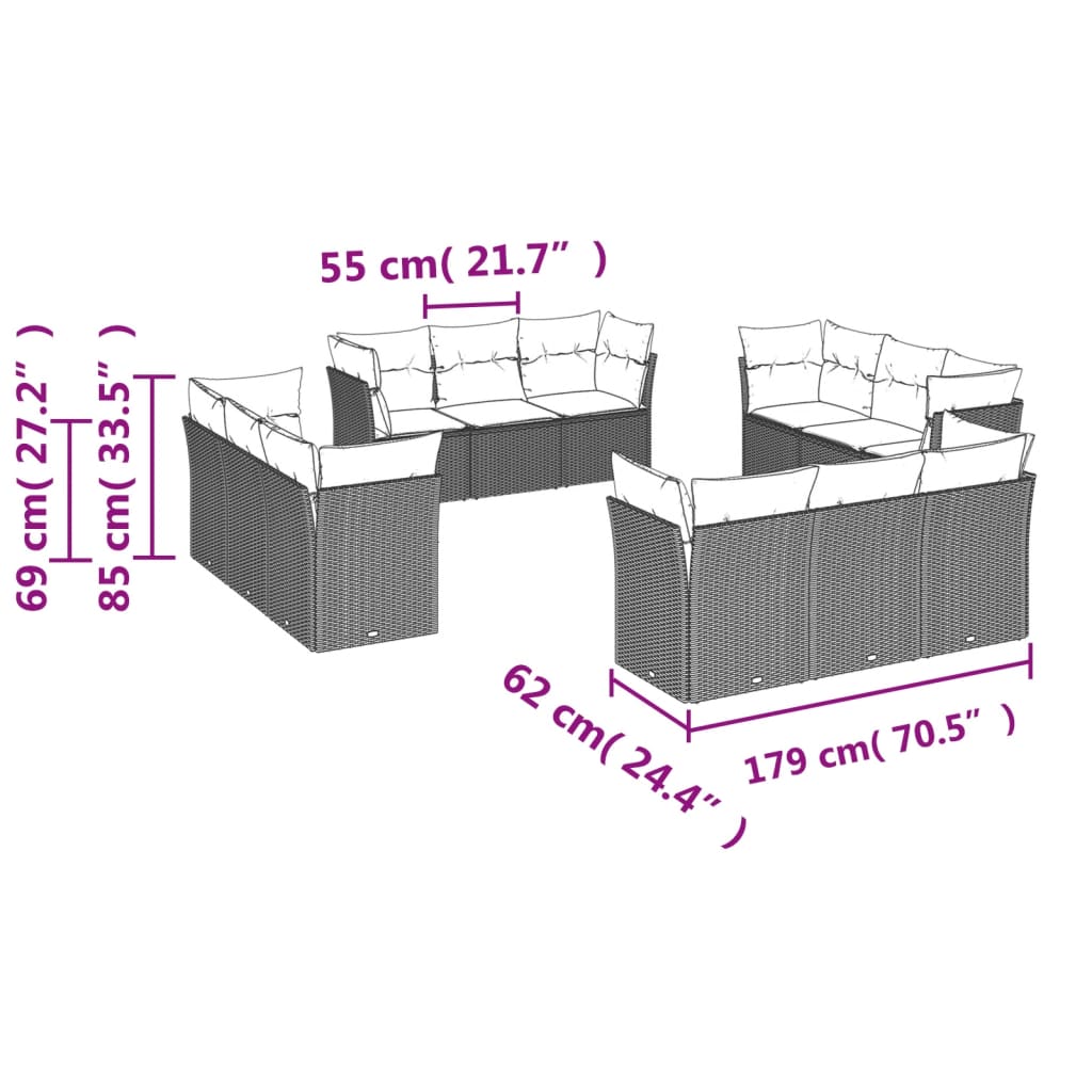 vidaXL sofasæt til haven 12 dele med hynder polyrattan beige