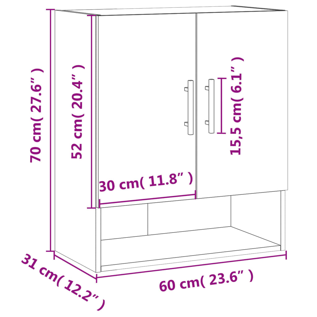 vidaXL vægskab 60x31x70 cm konstrueret træ brun egetræsfarve