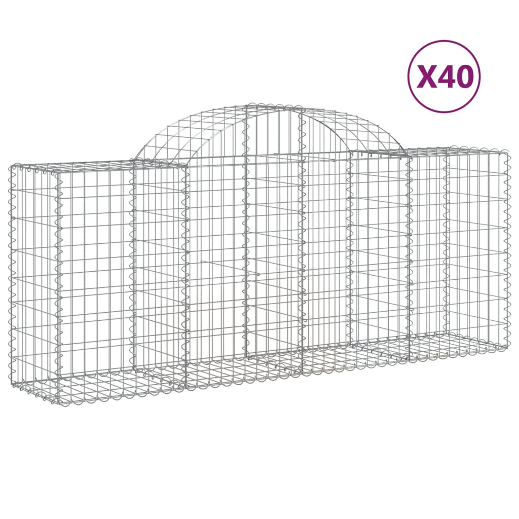 vidaXL buede gabionkurve 40 stk. 200x50x80/100 cm galvaniseret jern