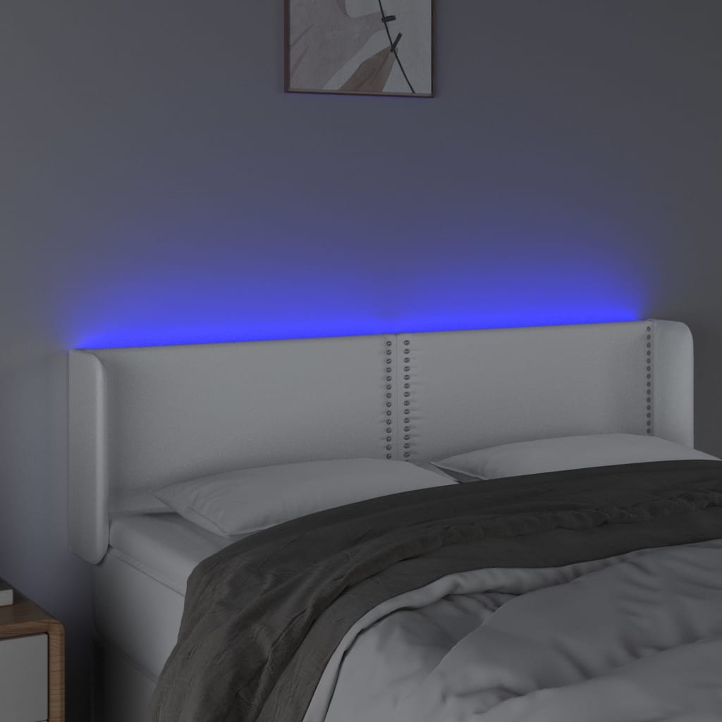 vidaXL sengegavl med LED-lys 147x16x78/88 cm kunstlæder hvid