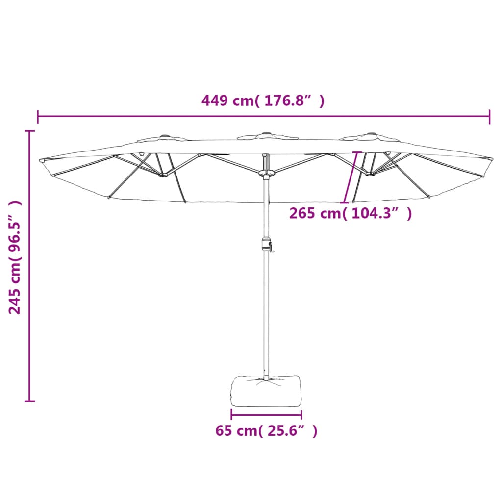 vidaXL parasol med dobbelt parasoldug og LED-lys 449x245 cm sort