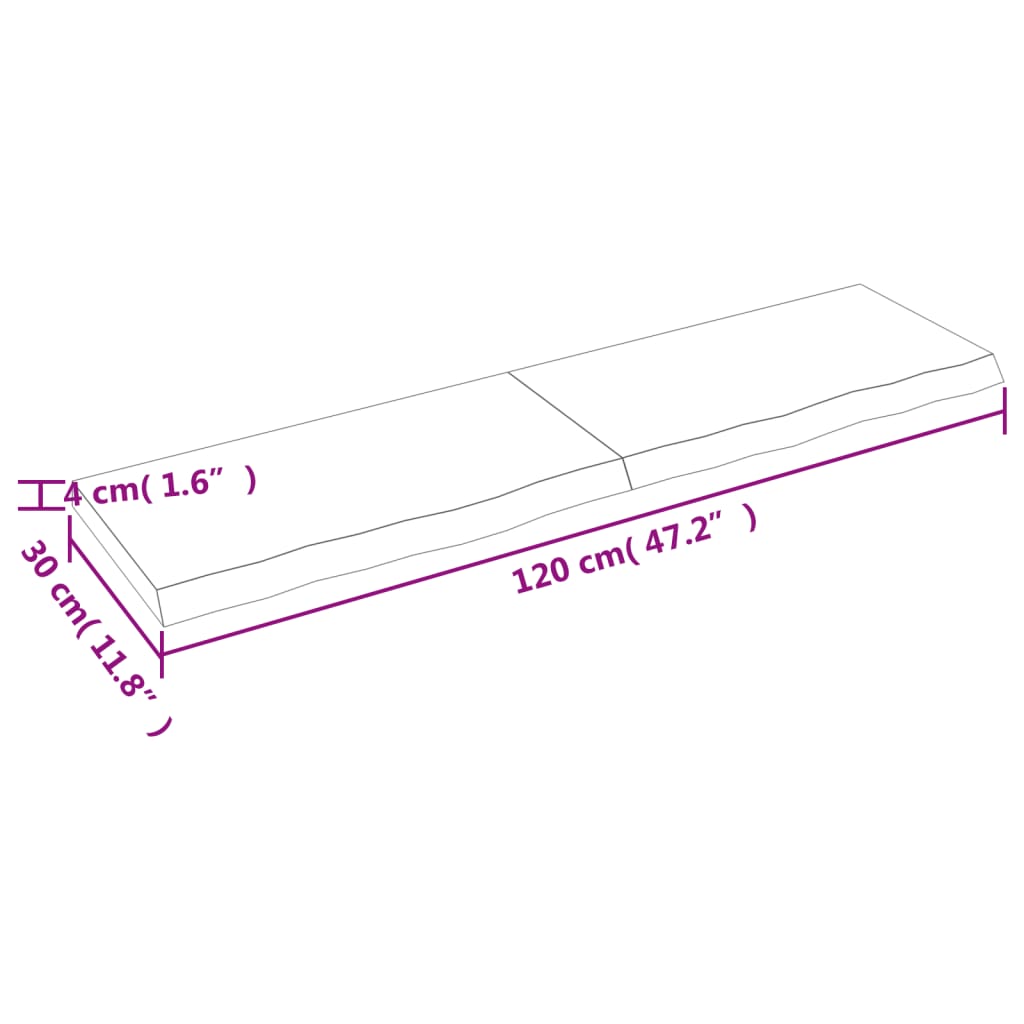 vidaXL bordplade til badeværelse 120x30x(2-4) cm massivt træ mørkebrun