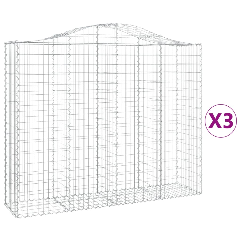 vidaXL buede gabionkurve 3 stk. 200x50x160/180 cm galvaniseret jern