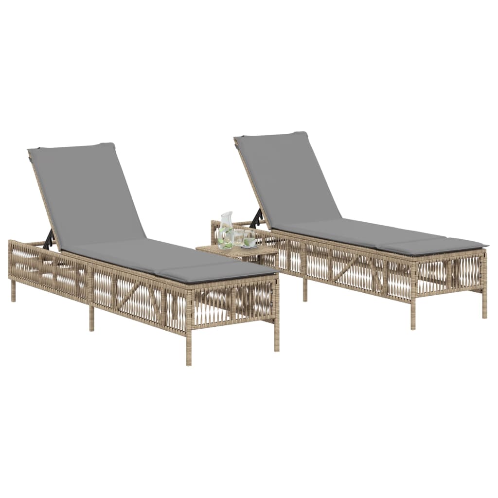 vidaXL liggestole 2 stk. med hynder polyrattan beige