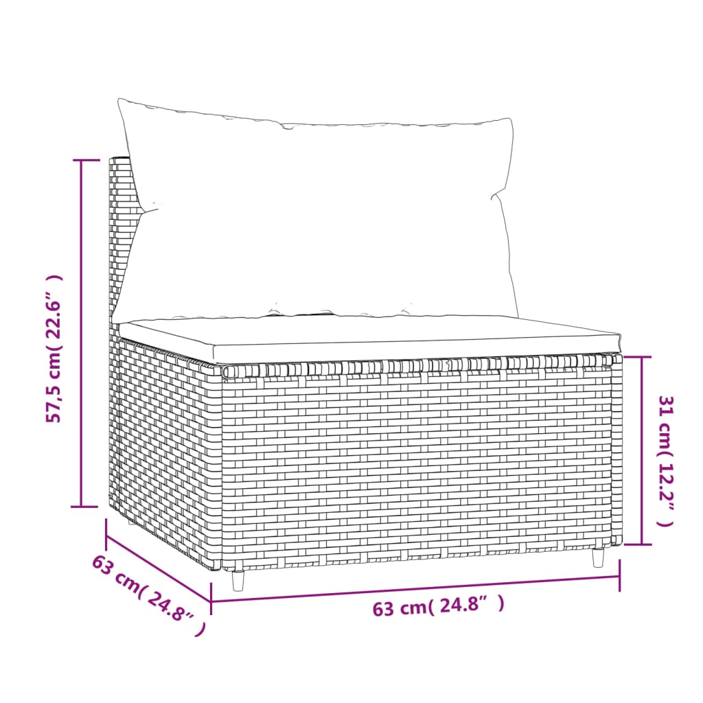 vidaXL midtermodul til havesofa med hynde polyrattan grå