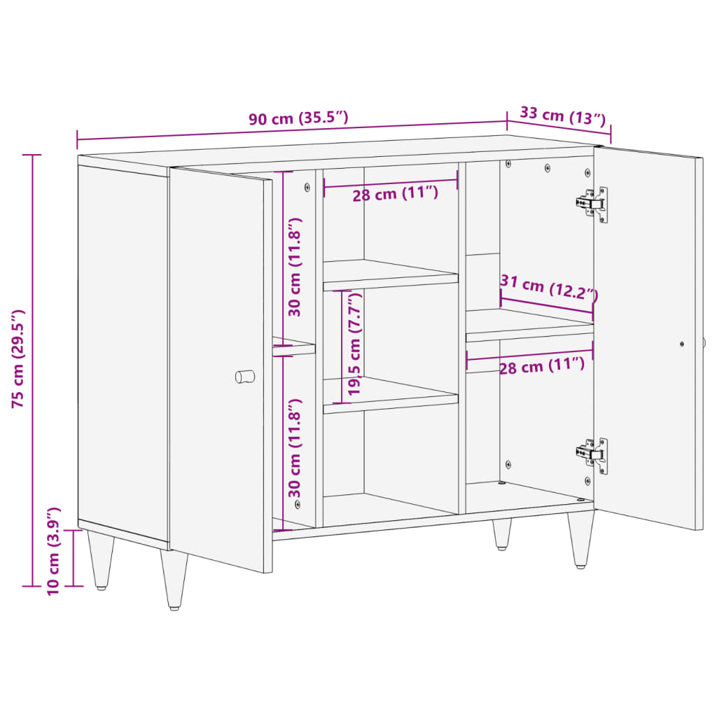 vidaXL skab 90x33x75 cm massivt mangotræ