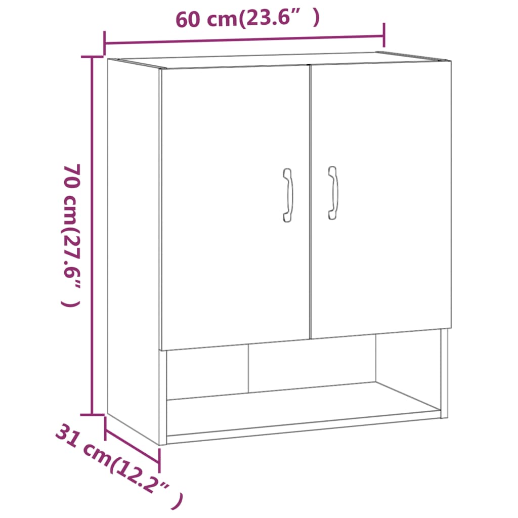 vidaXL vægskab 60x31x70 cm konstrueret træ røget egetræsfarve