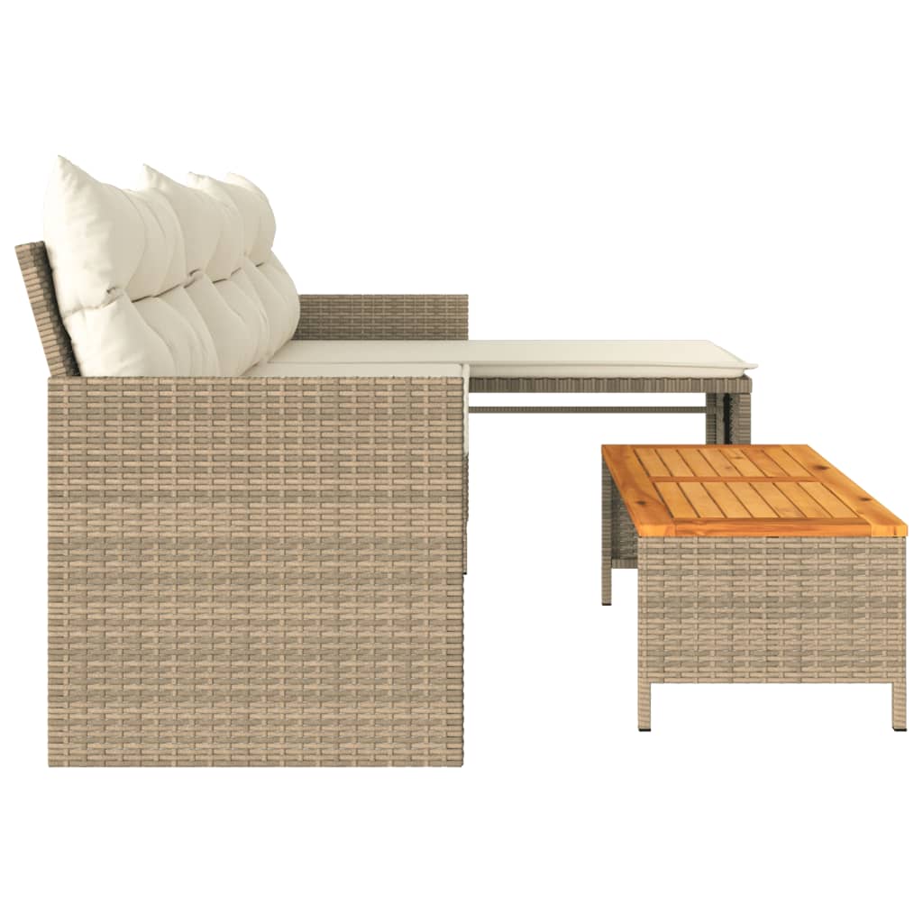 vidaXL havesofa med bord og hynder L-formet polyrattan beige