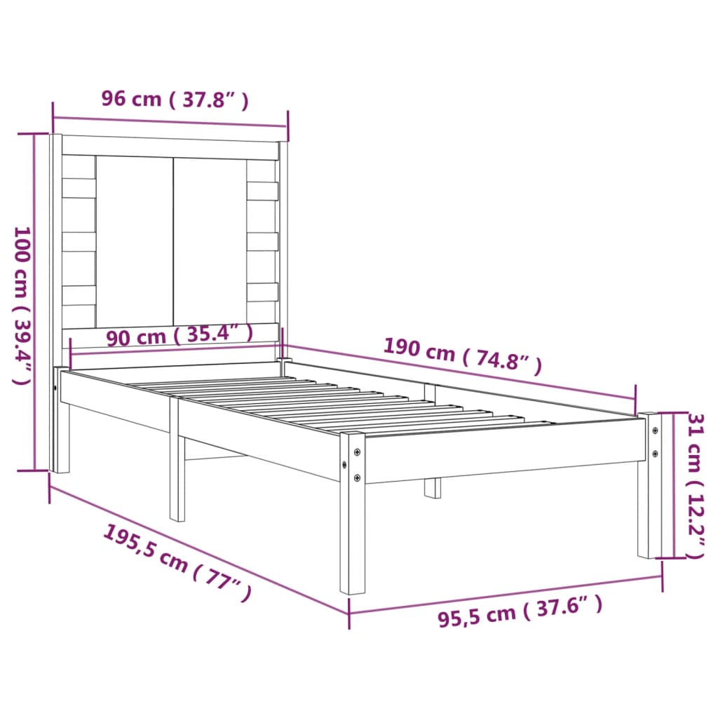 vidaXL sengeramme 90x190 cm Single massivt træ sort