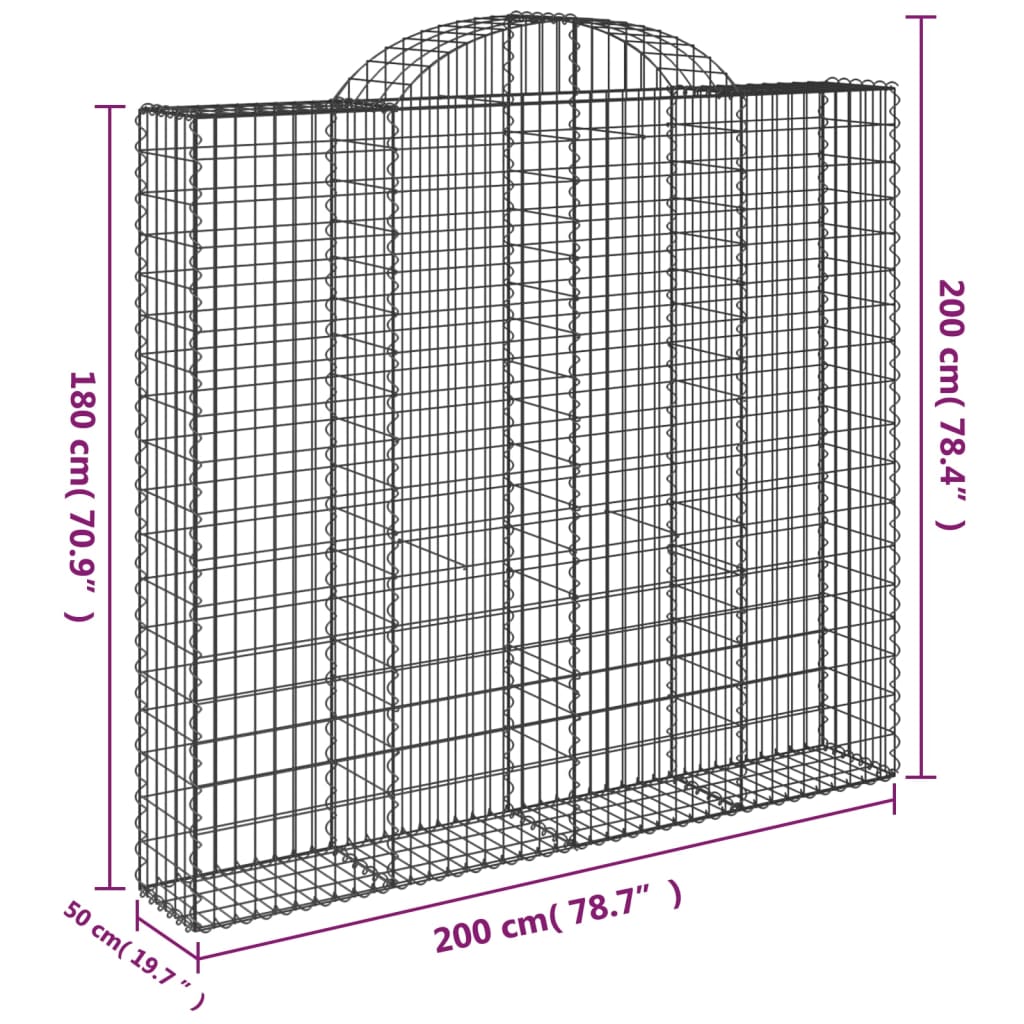 vidaXL buede gabionkurve 3 stk. 200x50x180/200 cm galvaniseret jern