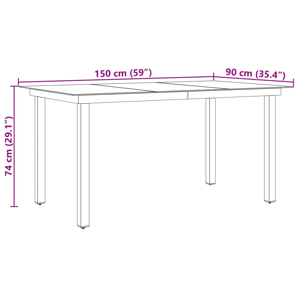 vidaXL havebord 150x90x74 cm aluminium og glas sort