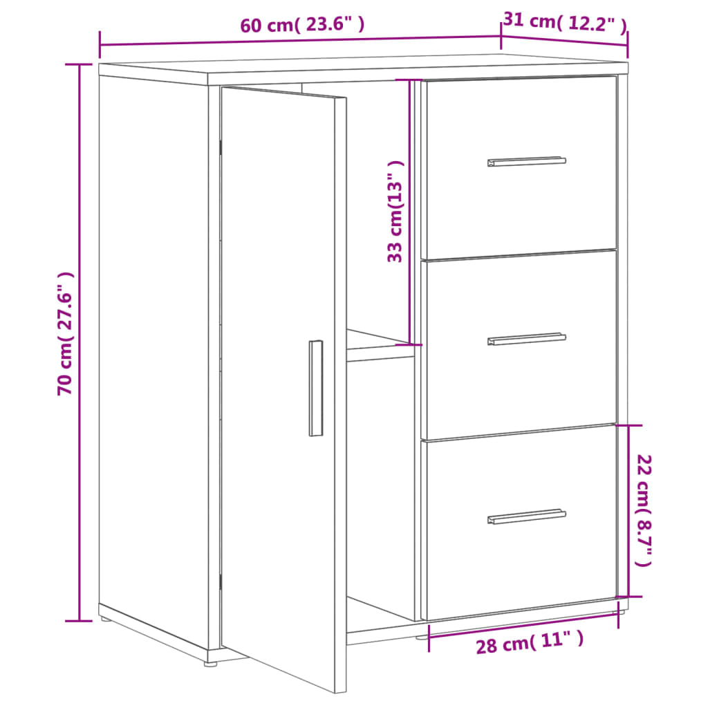 vidaXL skænke 2 stk. 60x31x70 cm konstrueret træ grå sonoma-eg