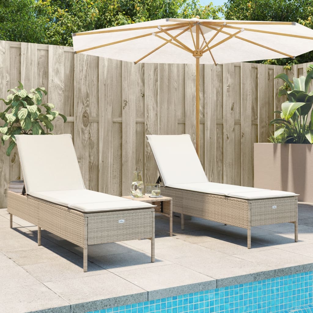 vidaXL liggestole 2 stk. med hynder polyrattan beige