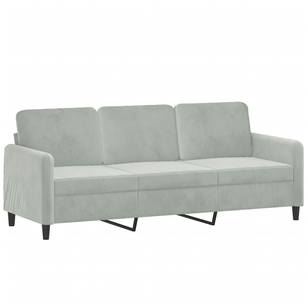 vidaXL 3-personers sofa med pyntepuder 180 cm velour lysegrå