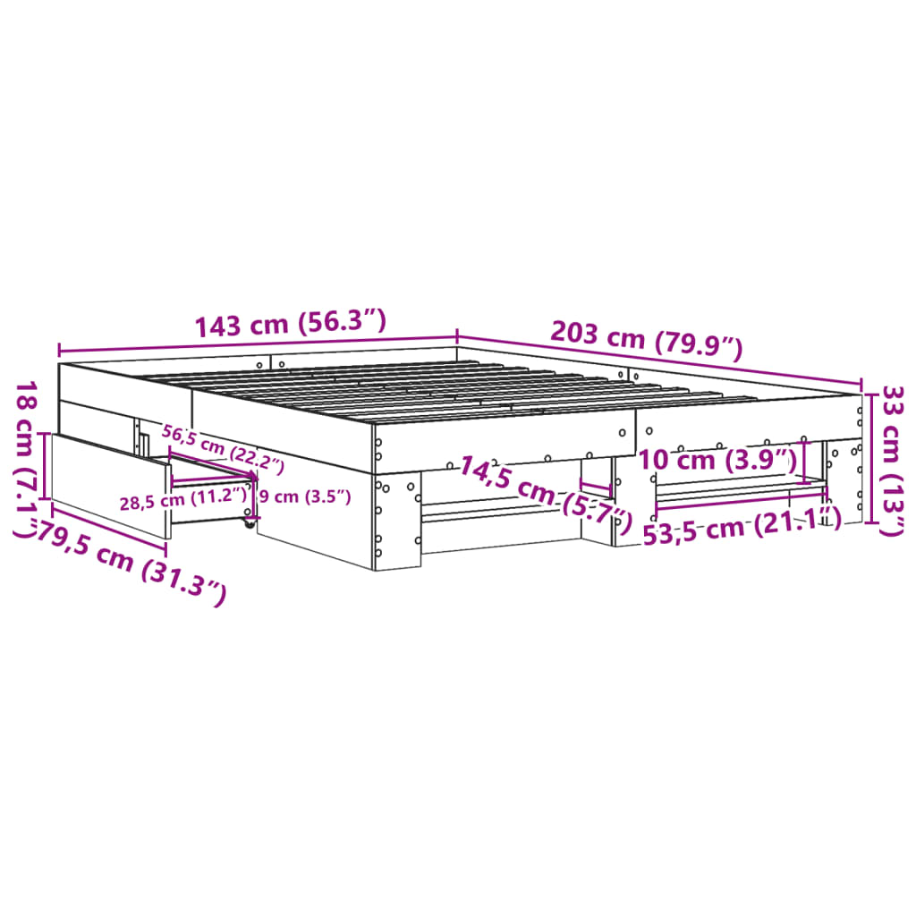 vidaXL sengestel 140x200 cm konstrueret træ grå sonoma-eg