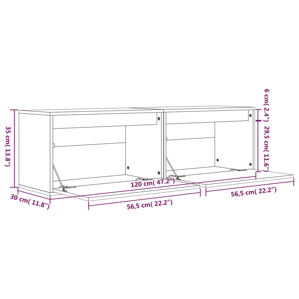 vidaXL vægskabe 2 stk. 60x30x35 cm massivt fyrretræ honningbrun