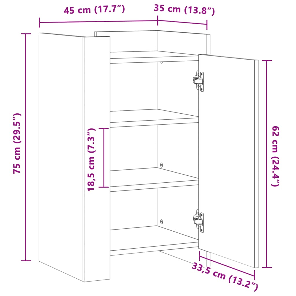 vidaXL skænk 45x35x75 cm konstrueret træ hvid