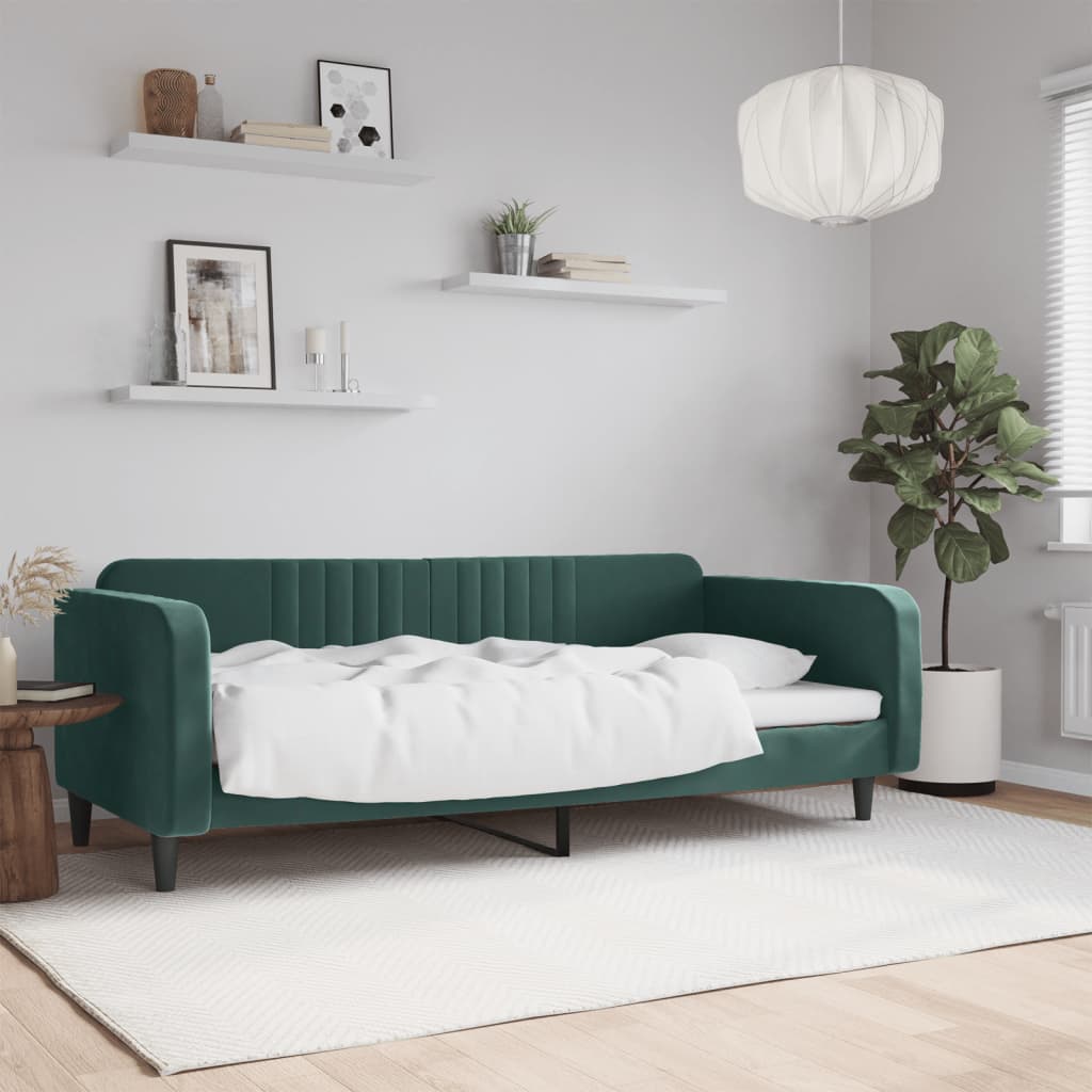 vidaXL daybed 90x200 cm velour mørkegrøn