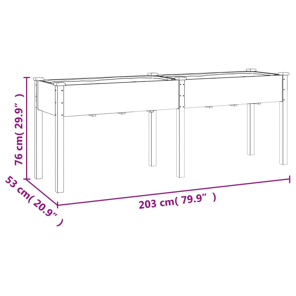 vidaXL plantekasse med foring 203x53x76 cm massivt fyrretræ