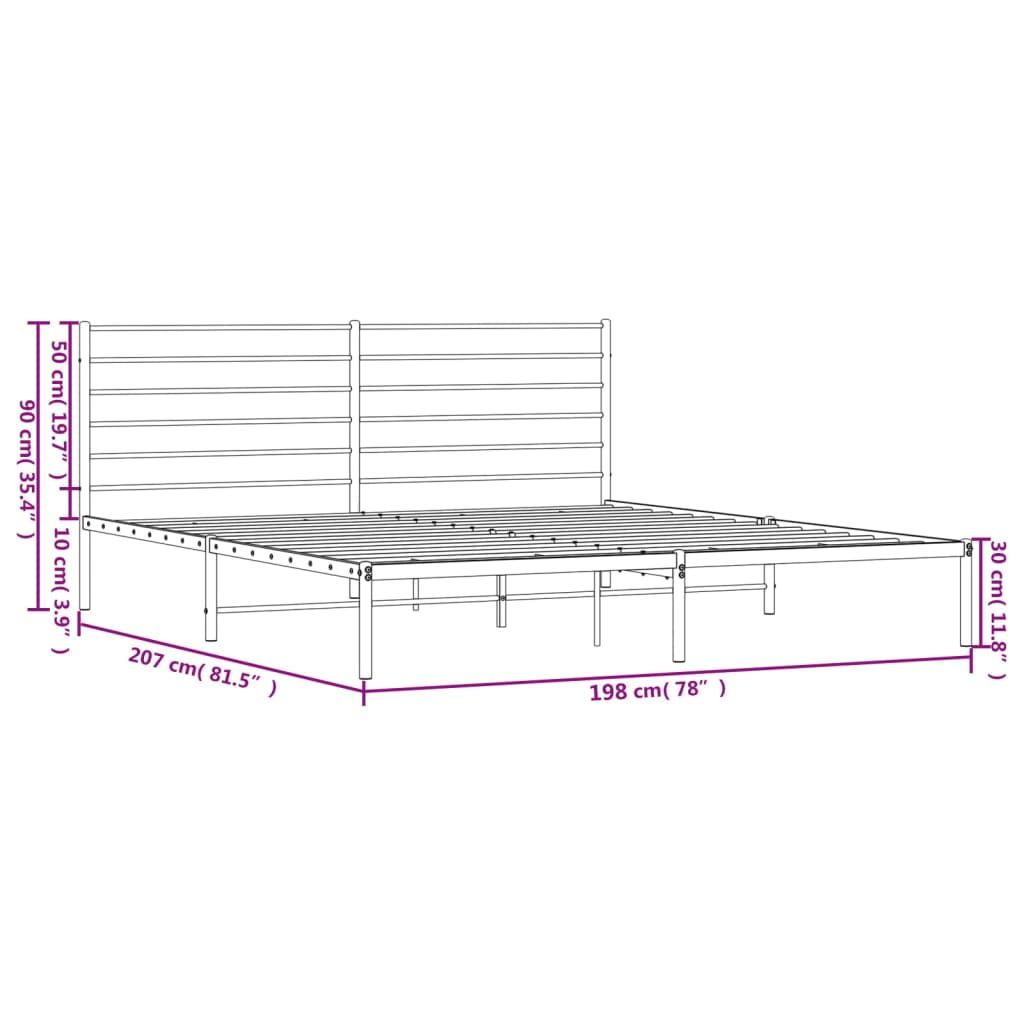 vidaXL sengeramme med sengegavl 193x203 cm metal hvid