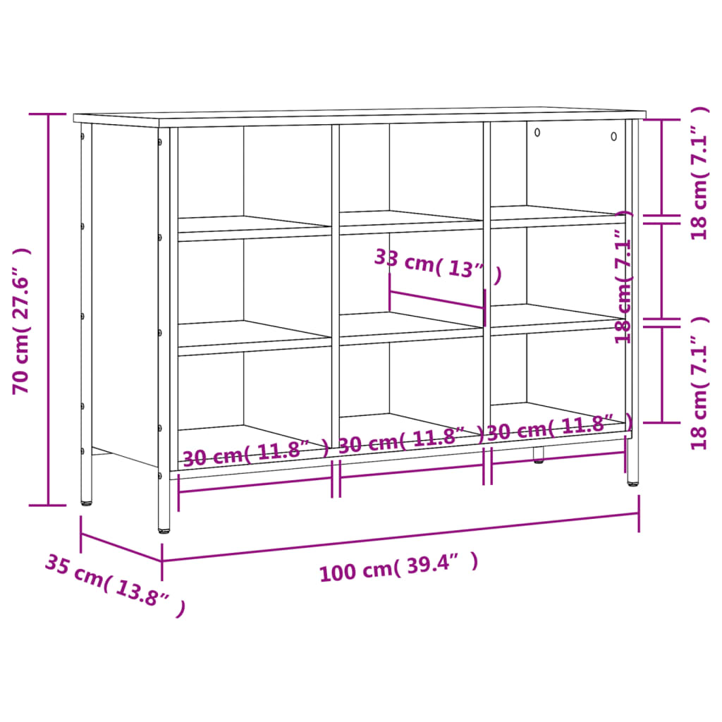 vidaXL skoreol 100x35x70 cm konstrueret træ sort