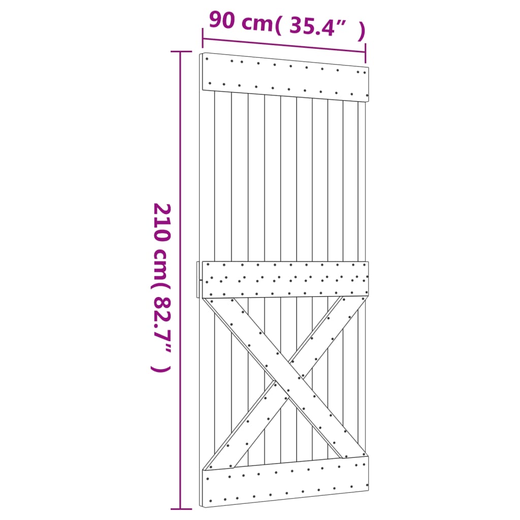 vidaXL skydedør med monteringssæt 90x210 cm massivt fyrretræ