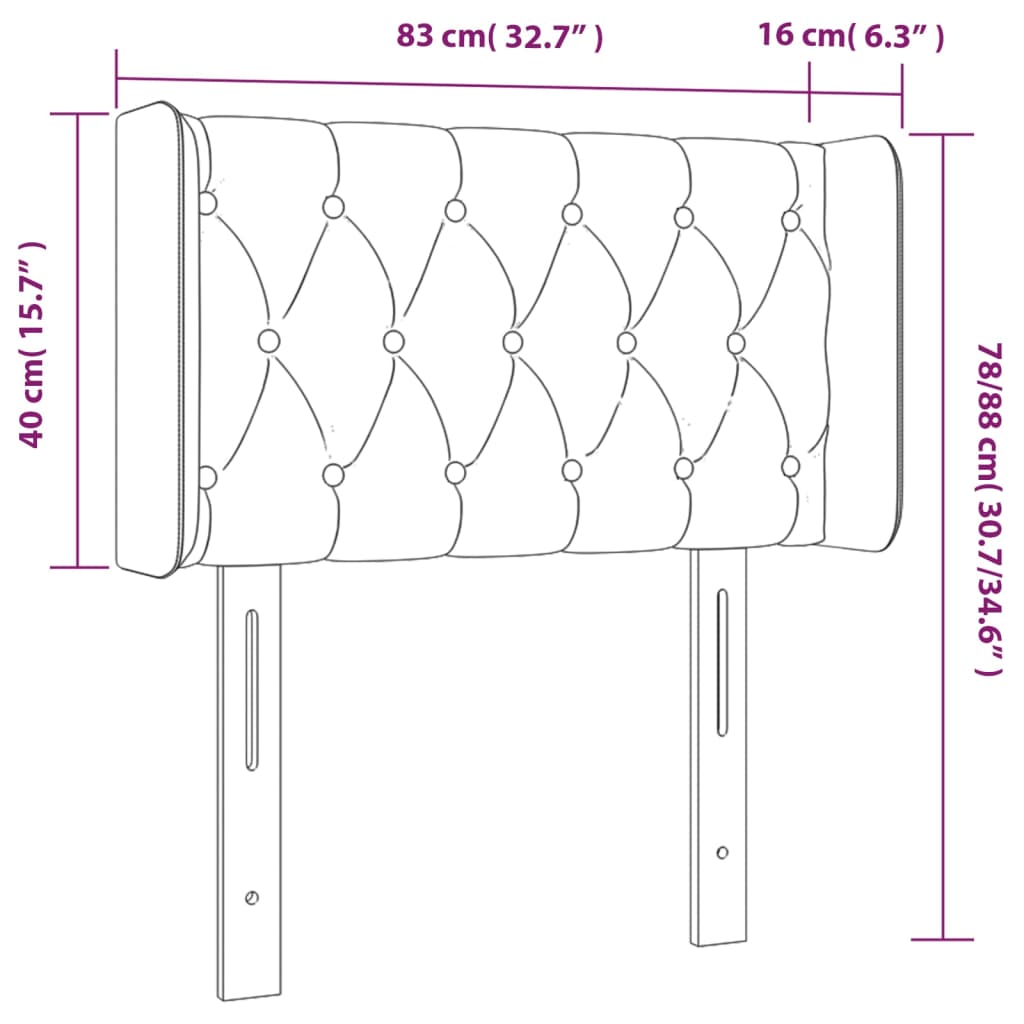 vidaXL sengegavl med kanter 83x16x78/88 cm fløjl mørkegrå