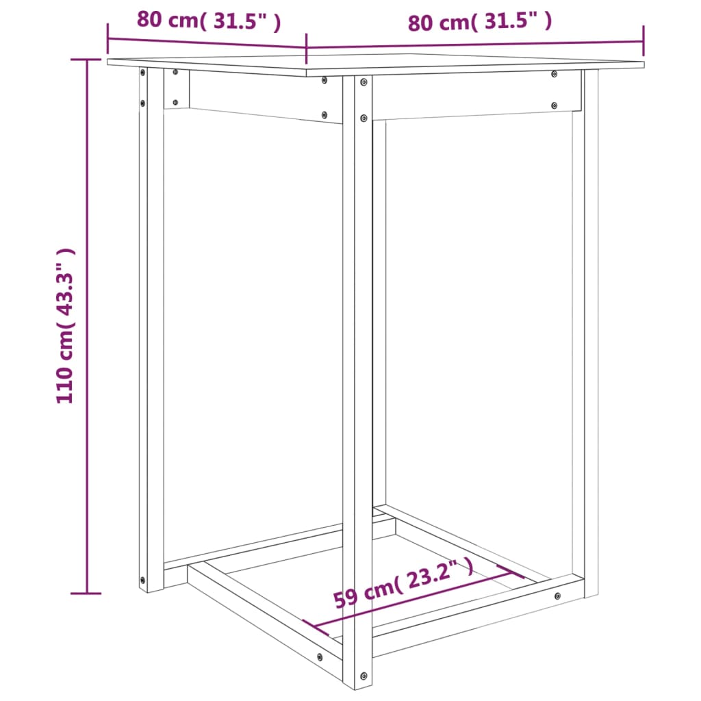 vidaXL barbord 80x80x110 cm massivt fyrretræ gyldenbrun