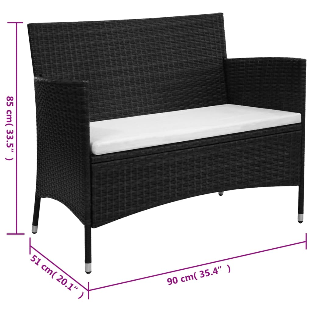 vidaXL havebænk 90 cm polyrattan sort