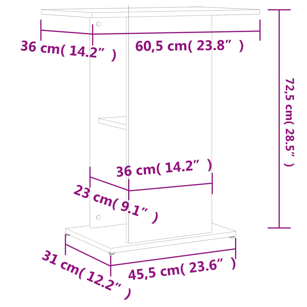 vidaXL akvariebord 60,5x36x72,5 cm konstrueret træ sort