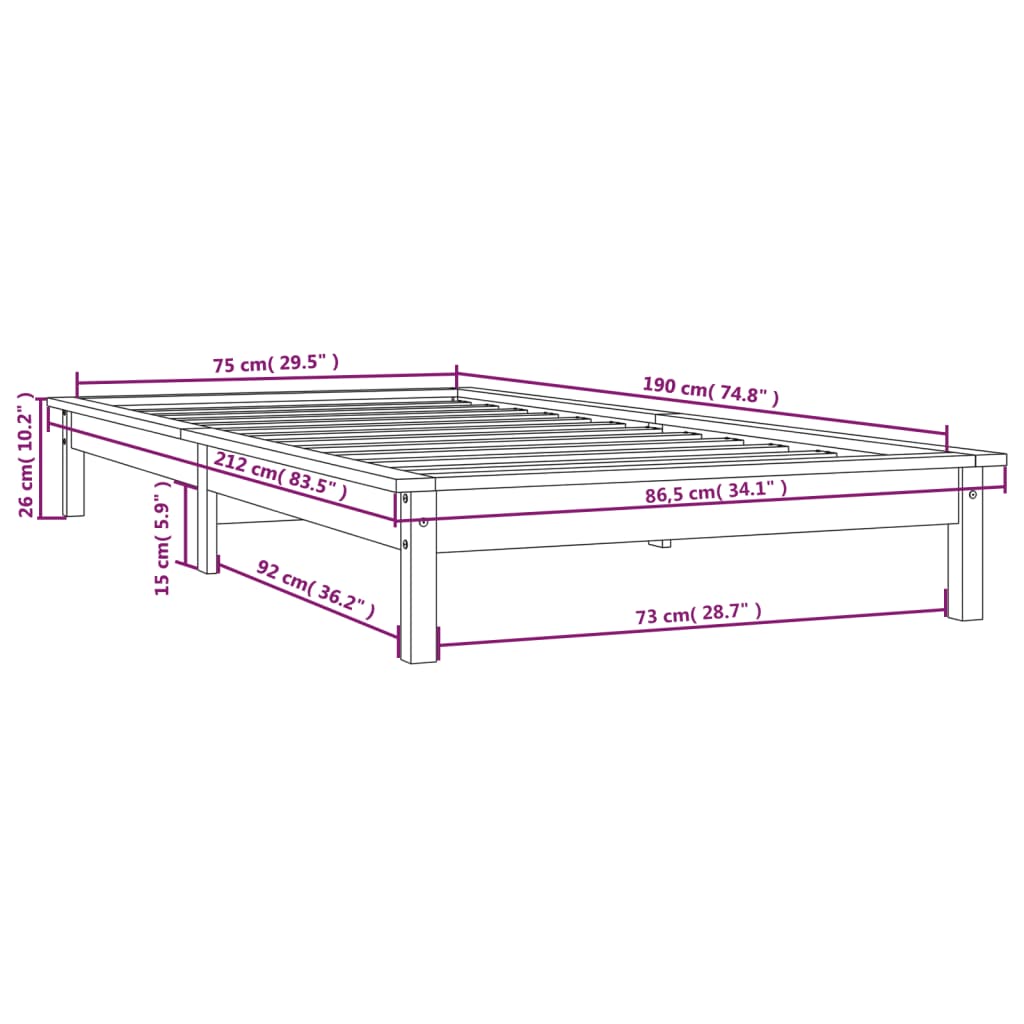 vidaXL sengeramme 75x190 cm Small Single massivt fyrretræ gyldenbrun