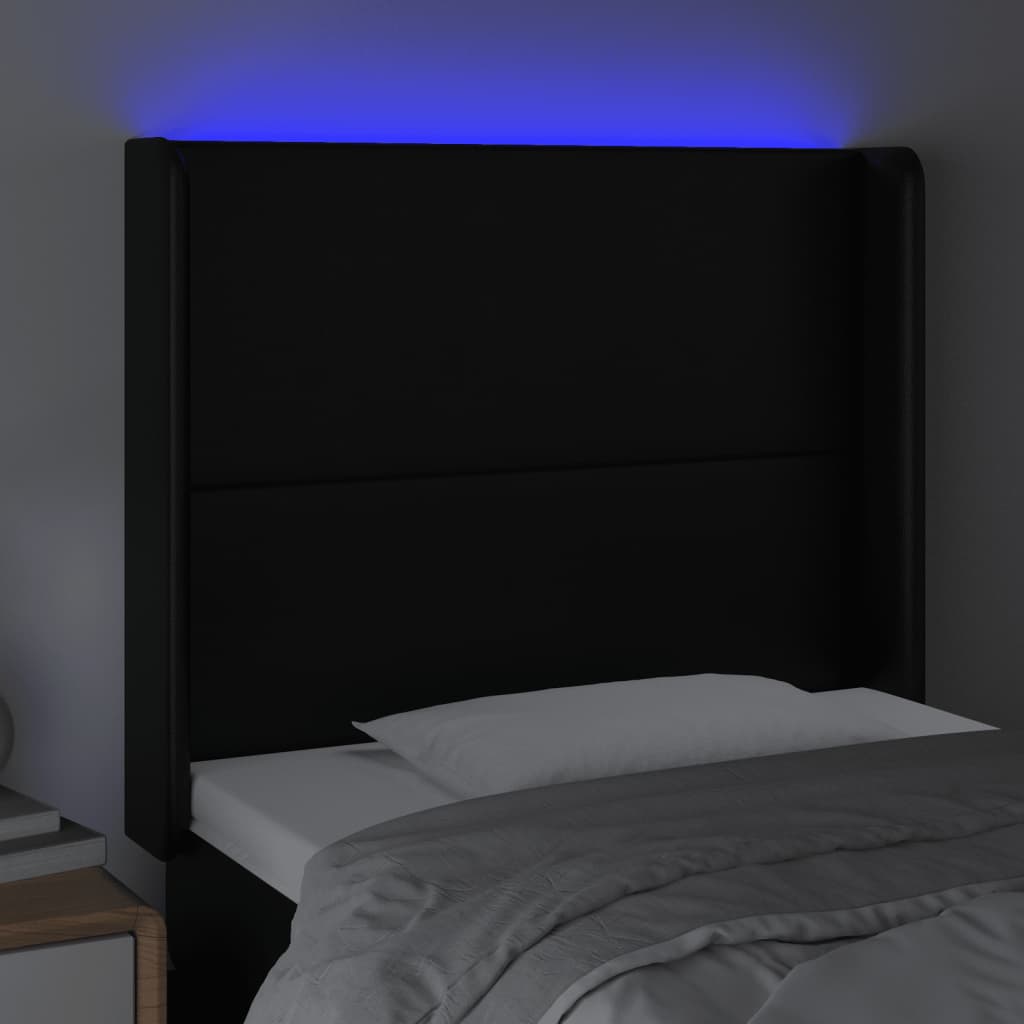 vidaXL sengegavl med LED-lys 83x16x118/128 cm kunstlæder sort