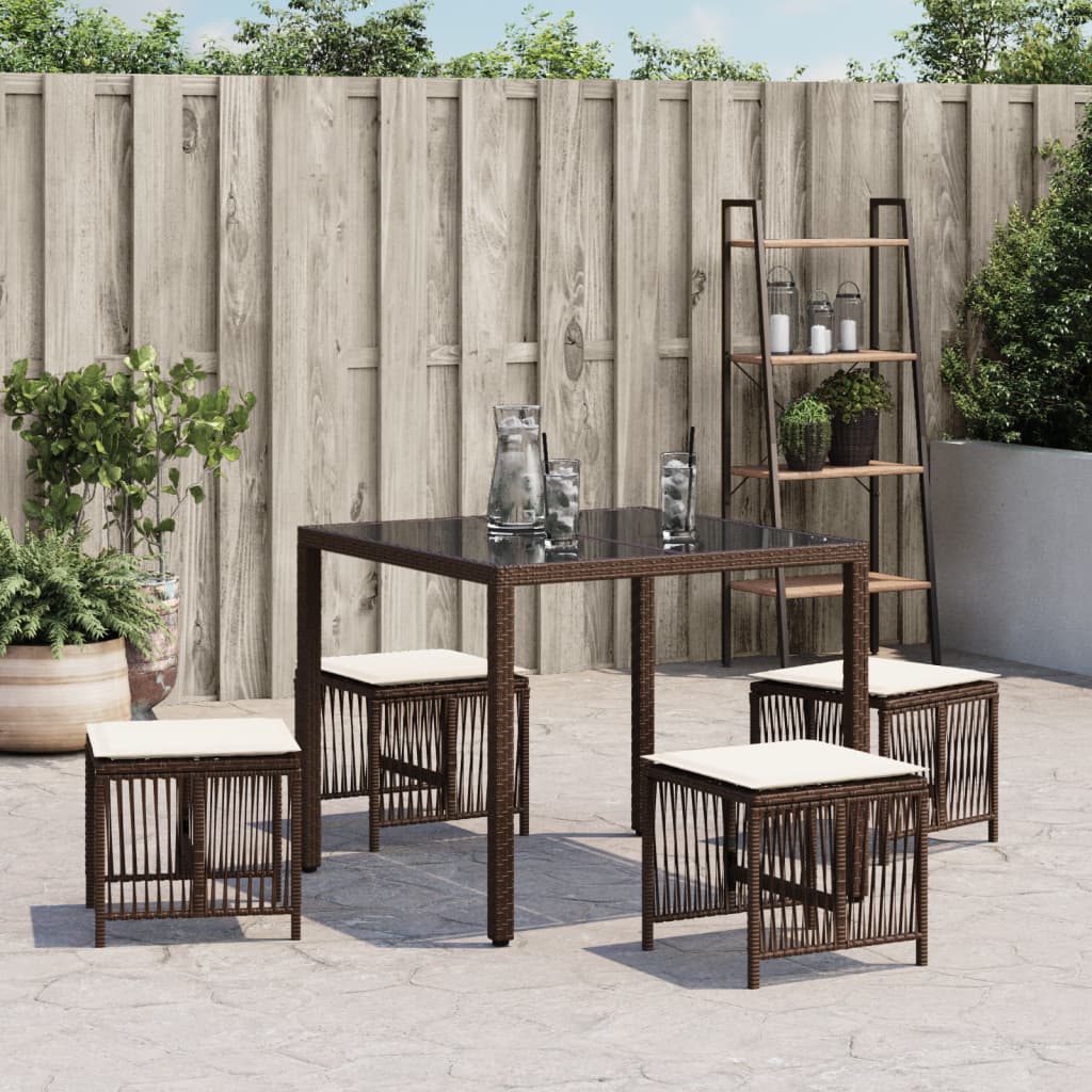 vidaXL haveskamler 4 stk. med hynder 41x41x36 cm polyrattan brun