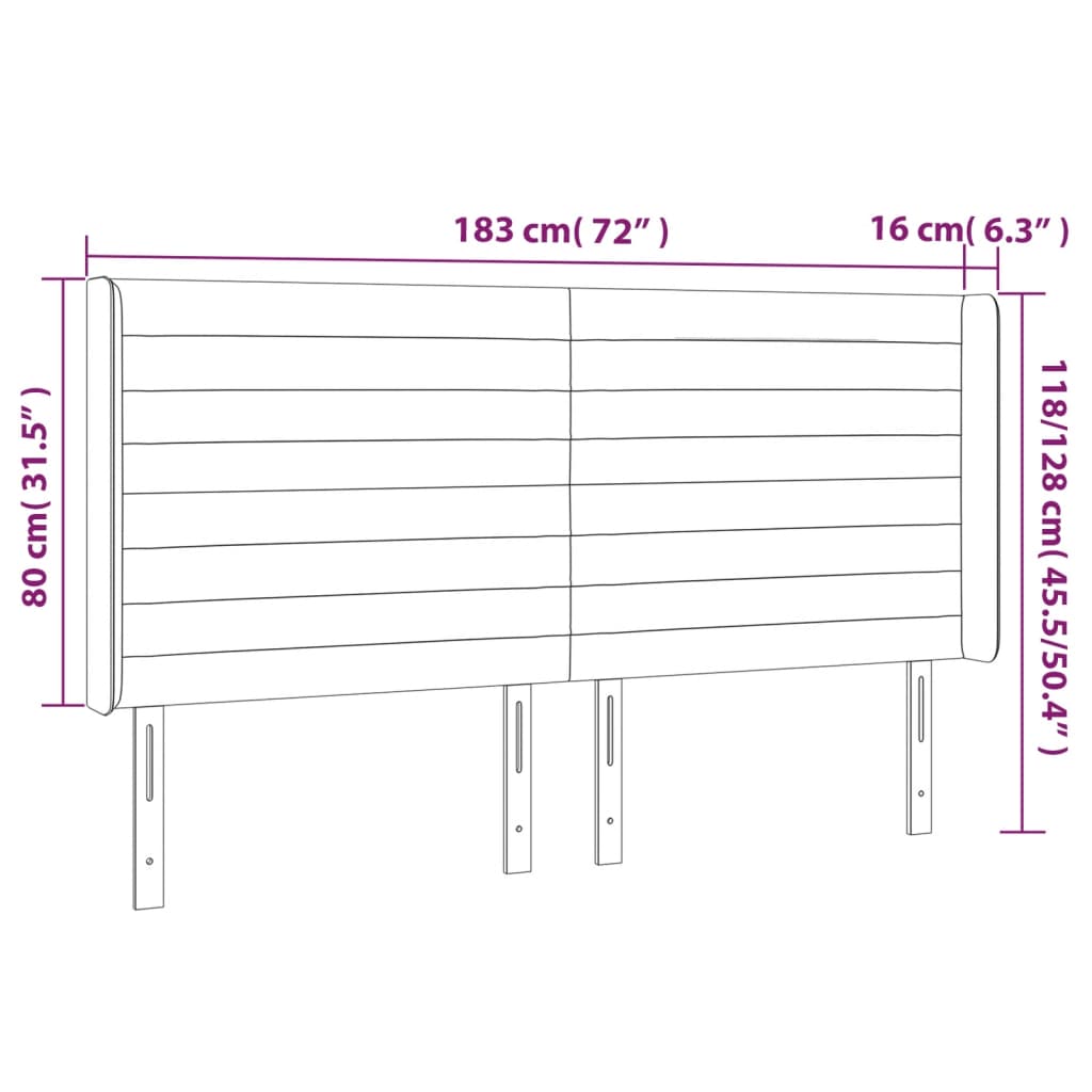 vidaXL sengegavl med LED-lys 183x16x118/128 cm fløjl mørkegrå